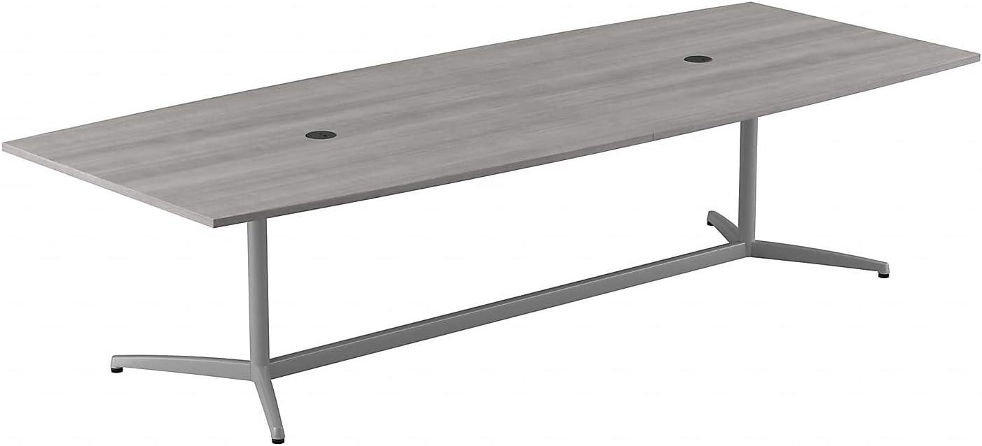 Platinum Gray Boat-Shaped Engineered Wood Conference Table with Metal Base