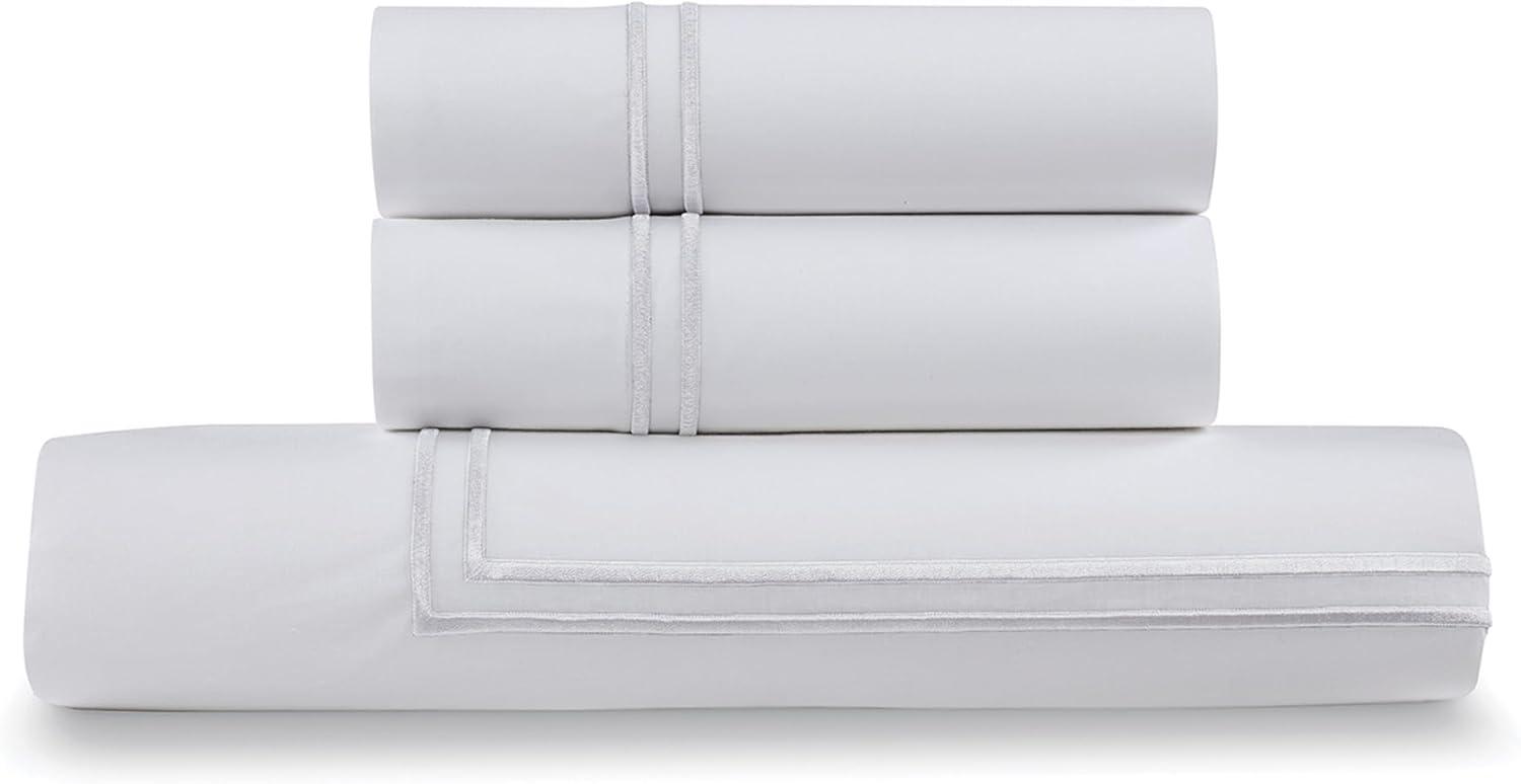 Elegant White Cotton Percale Full/Queen Duvet Set with Satin Stitching