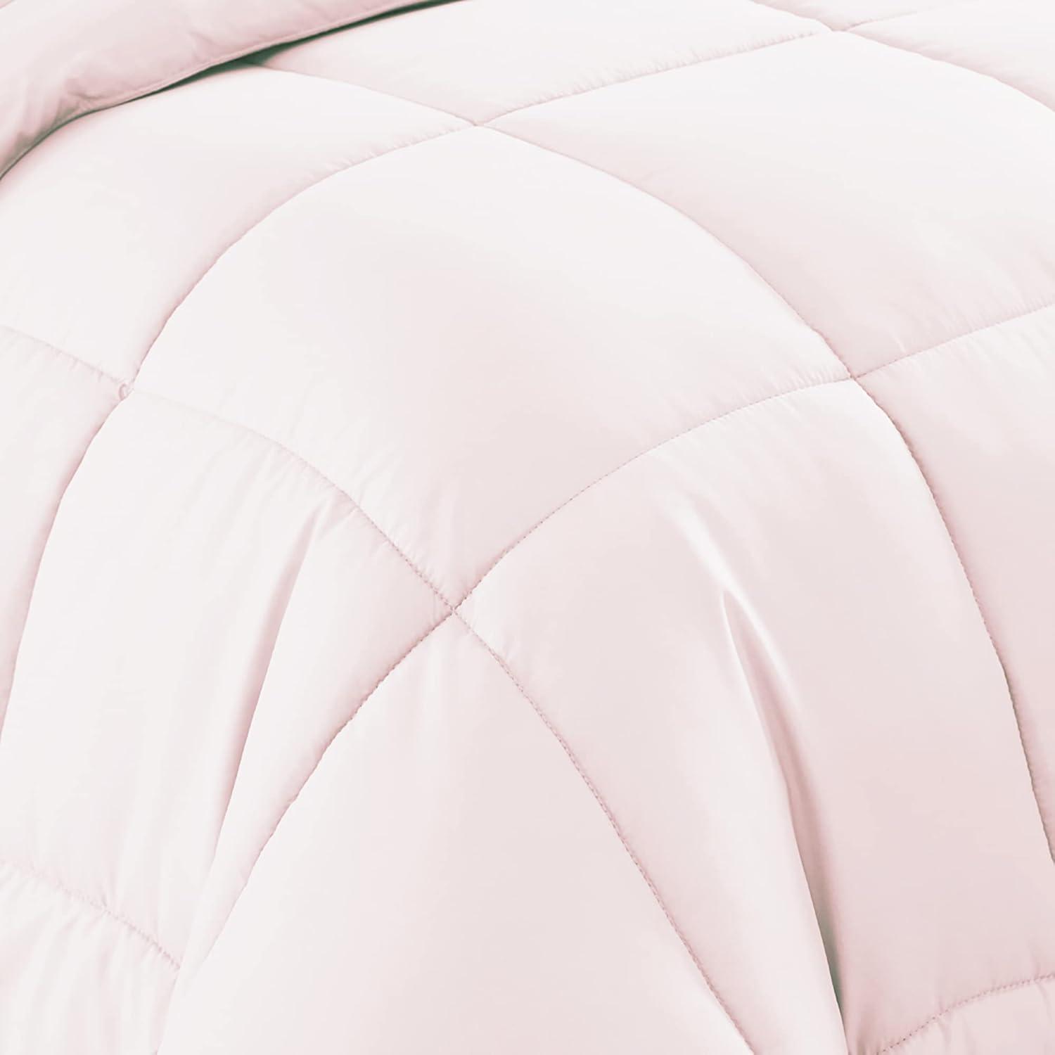 Sweet Home Collection 7 Piece Comforter Set Bag Solid Color All Season Soft Down Alternative Blanket & Luxurious Microfiber Bed Sheets, Pale Pink, Full