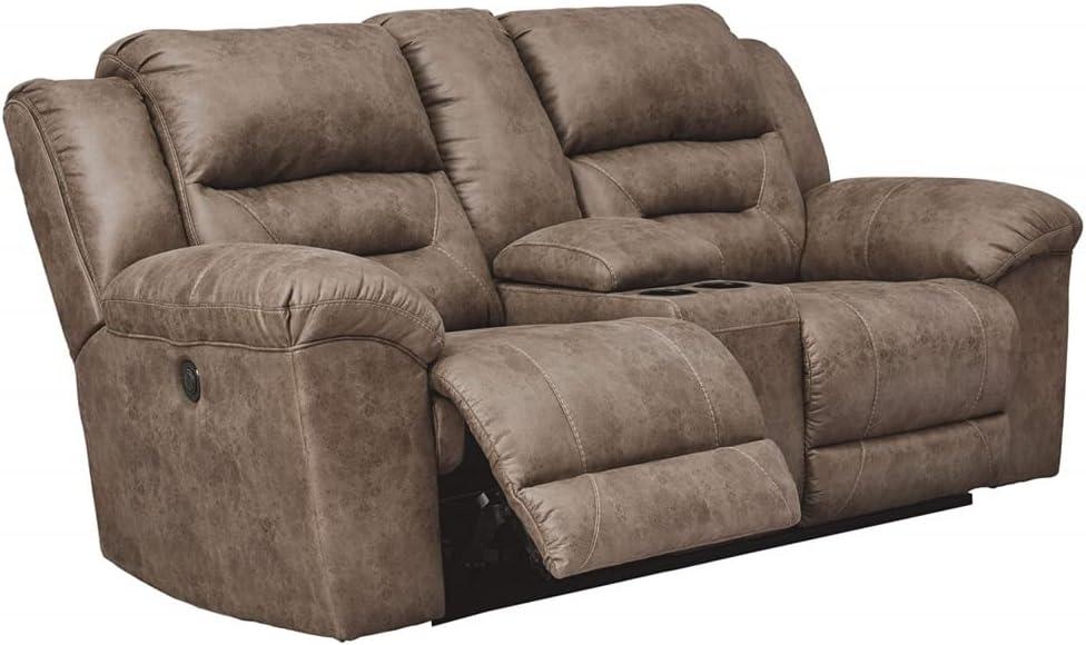 Fossil Brown Faux Leather Reclining Loveseat with Storage