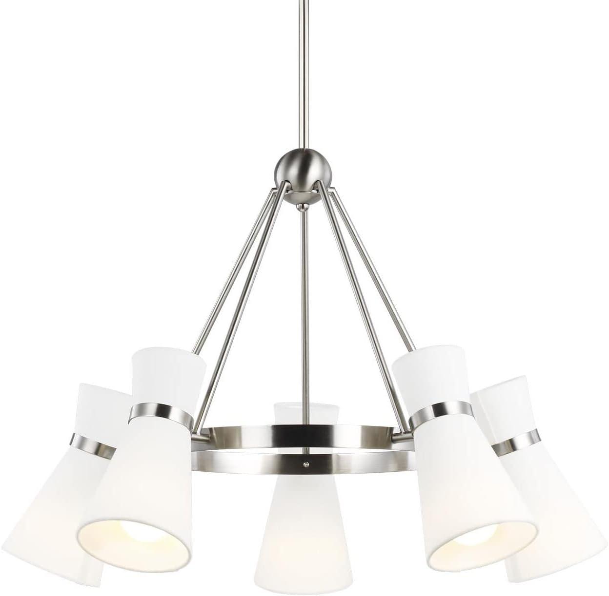 Elegant Brushed Nickel 5-Light Chandelier with White Linen Shade