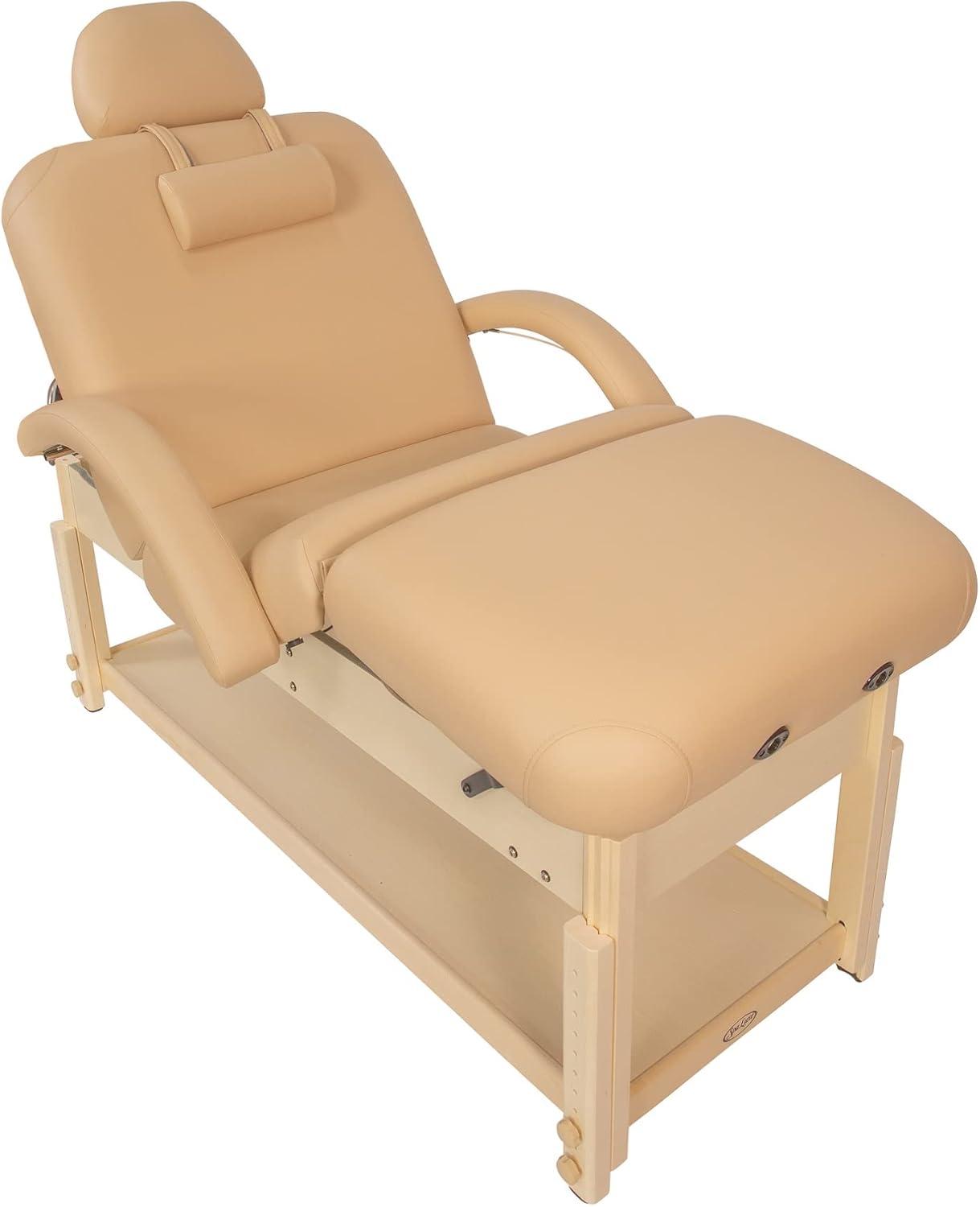 Spa Luxe Deluxe Adjustable Stationary Massage Table with Headrest and Arm Shelf