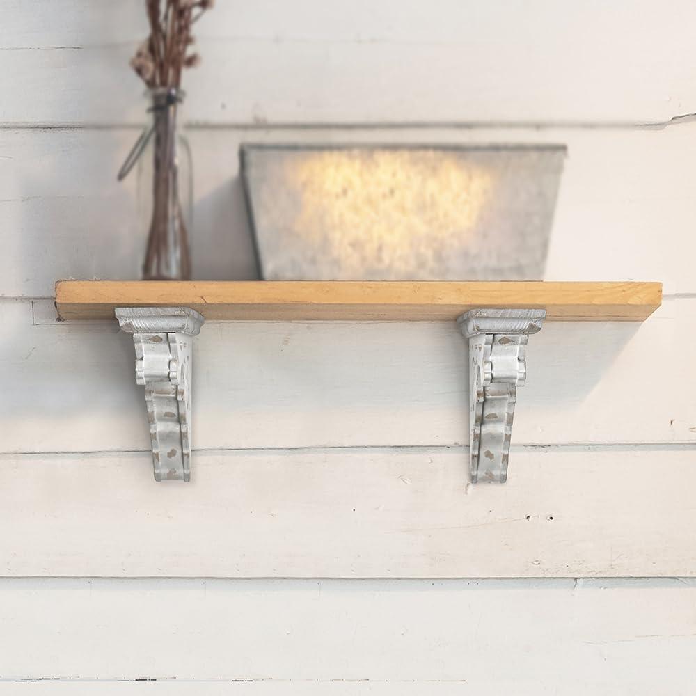 Ophelia & Co. Vintage Shabby Wood Corbels Brackets for Shelf Farmhouse Wall Decor (Set of 2)