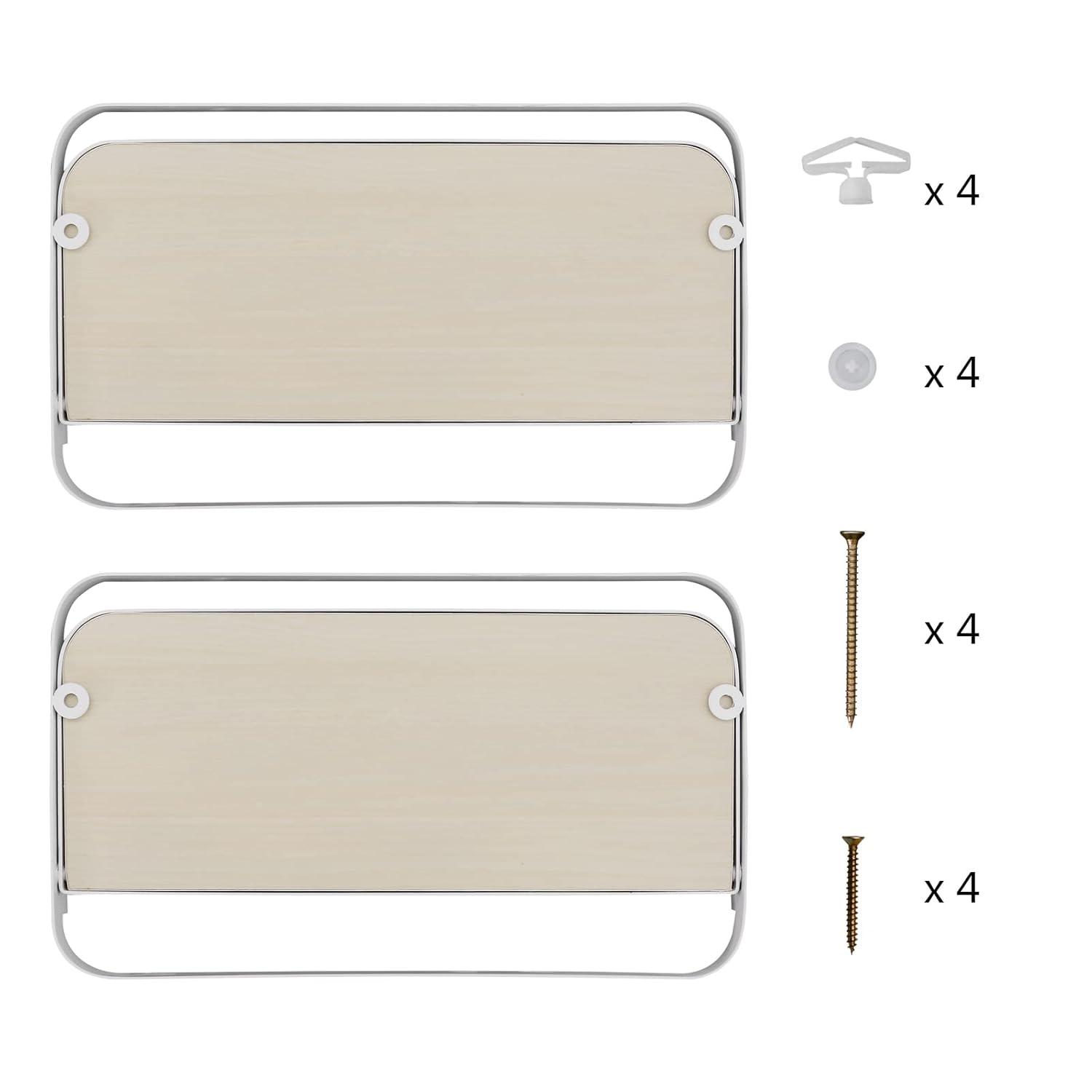 WELLAND 12'' Arlington Floating Shelves Folding Display Wall Shelves, Walnut Grain Wooden Board & Metal Frame, Set of 2