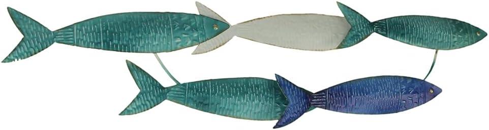 Zeckos Blue and White Metal School of Fish Coastal Wall Décor 34 inch