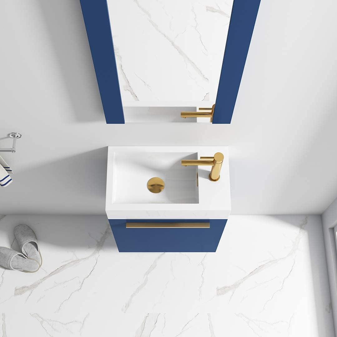 Blossom Kitchen and Bath 18" Floating Vanity / Wall Hung Vanity Set with Acrylic Sink , Available Mirror Option Navy Blue W/ Mirror 18''