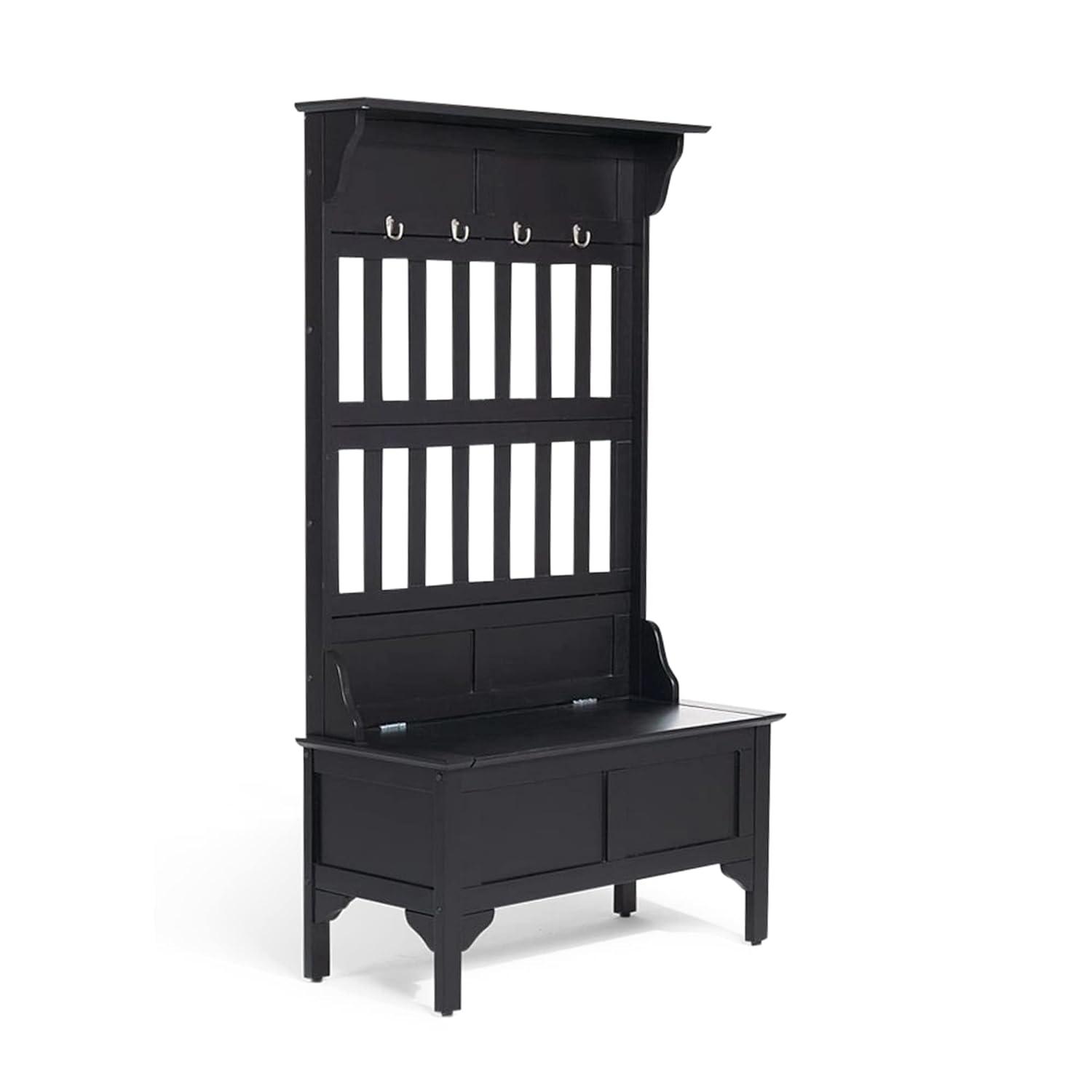 Co-t Solid Hardwood Hall Tree With Storage Bench, Safety Hinge, And Brass Hooks