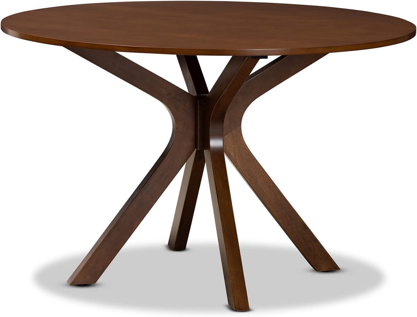 48" Kenji Wide Round Wood Dining Table Walnut - Baxton Studio: Mid-Century Modern, Seats 6, MDF Composite