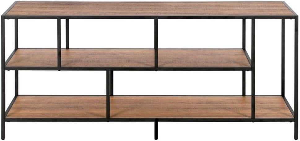 Evelyn&Zoe Winthrop Rectangular TV Stand with Metal Shelves for TV's up to 60", Blackened Bronze/Rustic Oak