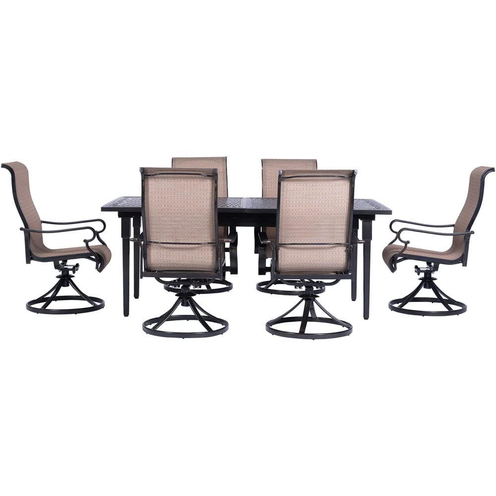 Hanover Brigantine Juego de Comedor Moderno para Exteriores de 7 Piezas / 4 Sillas con Cabestrillo, 2 Balancines Giratorios / Mesa con Tapa de 40'' x 70'' / Clima, Xido, Resistente a UV / Bronceado / BRIGDN7PCSW-2
