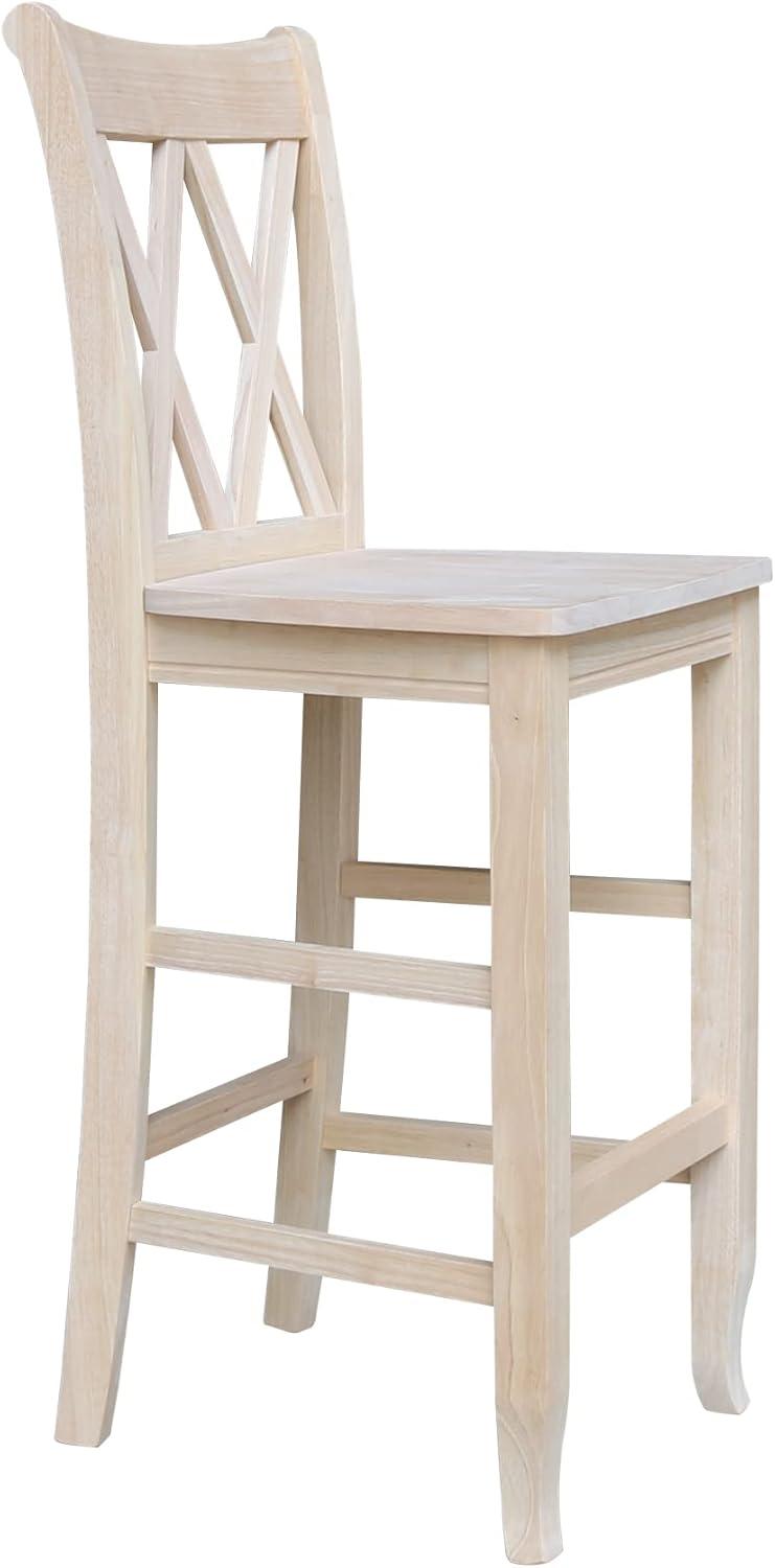 30" Double X-Back Counter Height Barstool Unfinished - International Concepts: Solid Wood, Armless