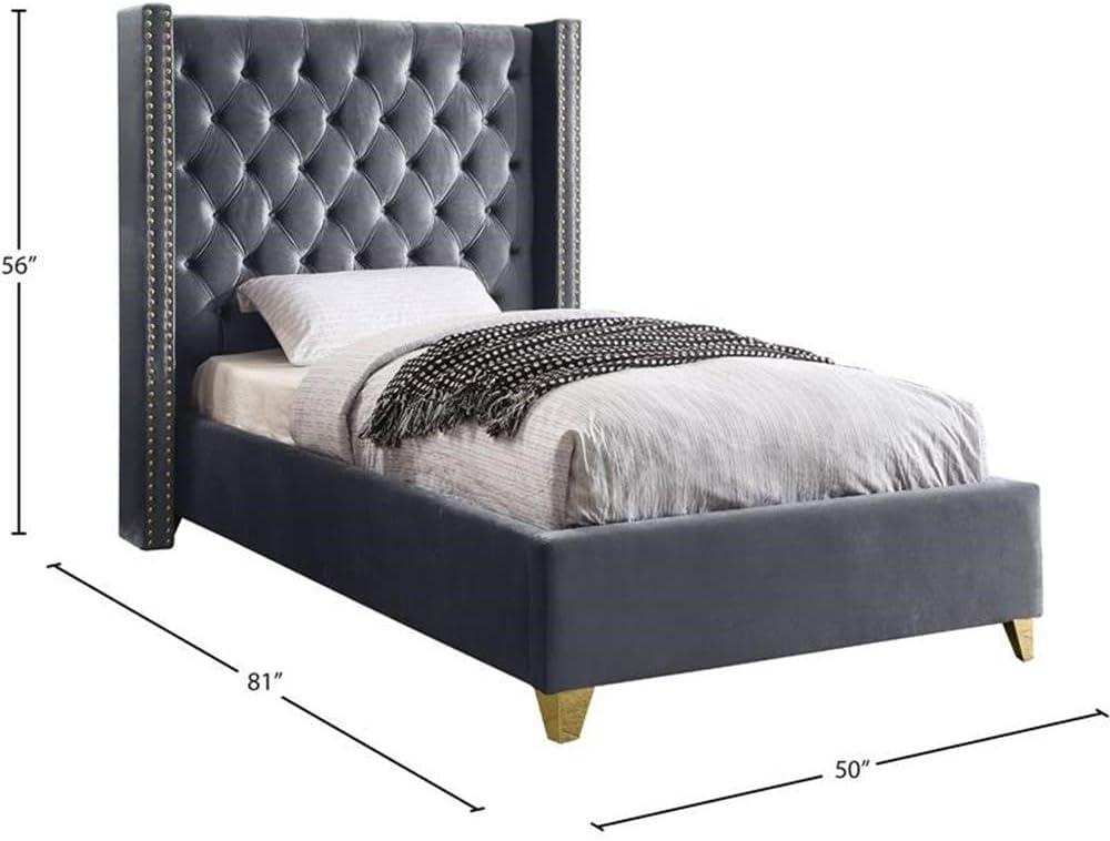 Meridian Furniture Barolo Gray Velvet Twin Bed