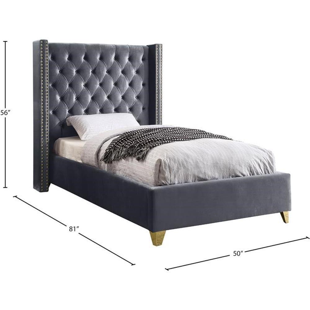 Meridian Furniture Barolo Gray Velvet Twin Bed