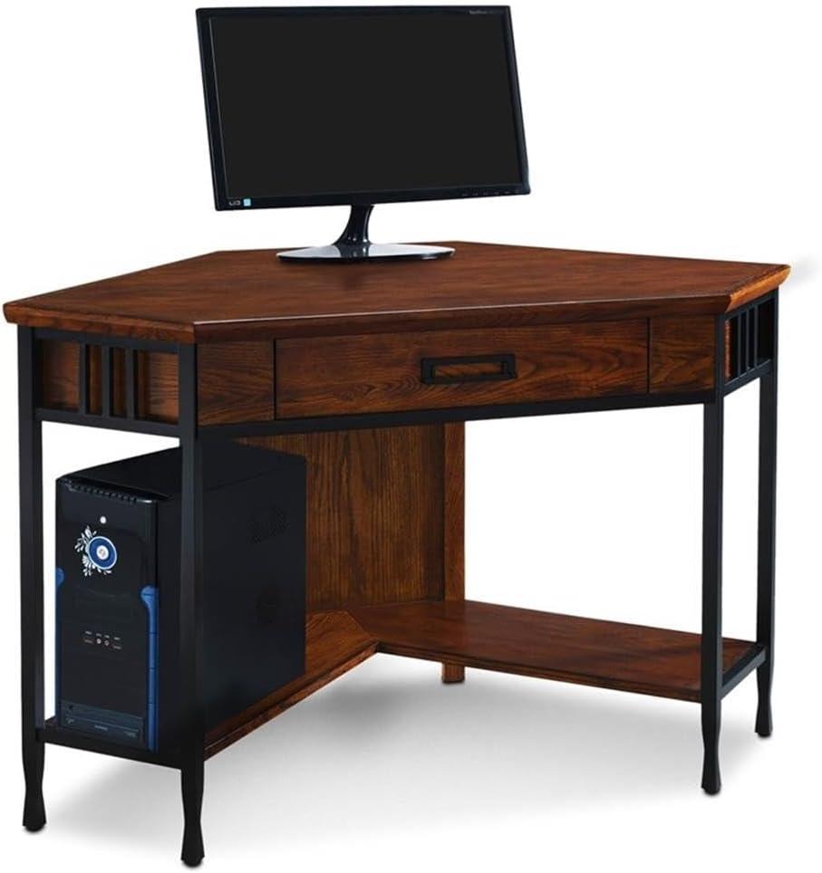 Leick Ironcraft Corner Computer Desk in Mission Oak