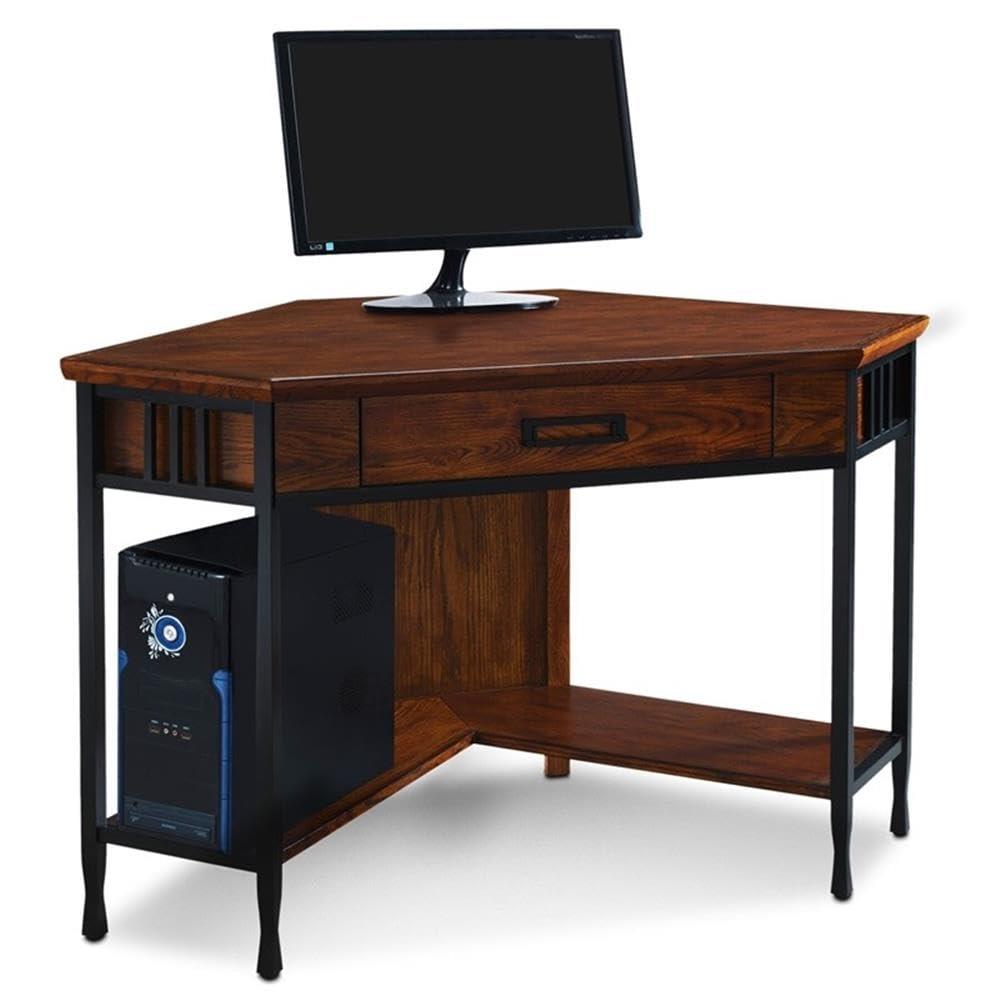 Leick Ironcraft Corner Computer Desk in Mission Oak