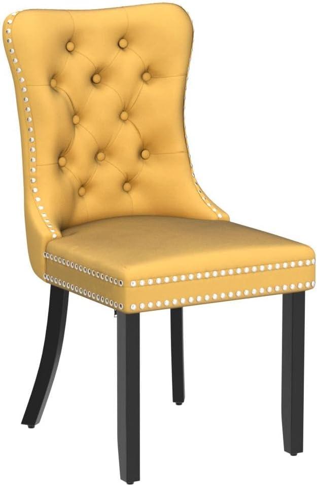 ODUSE-DAILY Yellow Velvet Dining Chairs Set of 4, Kitchen & Dining Room Chairs, Sillas De Comedor, Nailheads Tufted, Fabric Upholstered, Solid Wood (Gold, 4 Pcs)