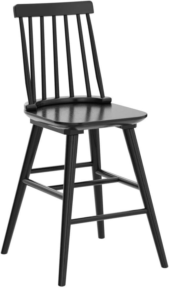 Black Rubber Wood Spindle Back Counter Stools, Set of 2