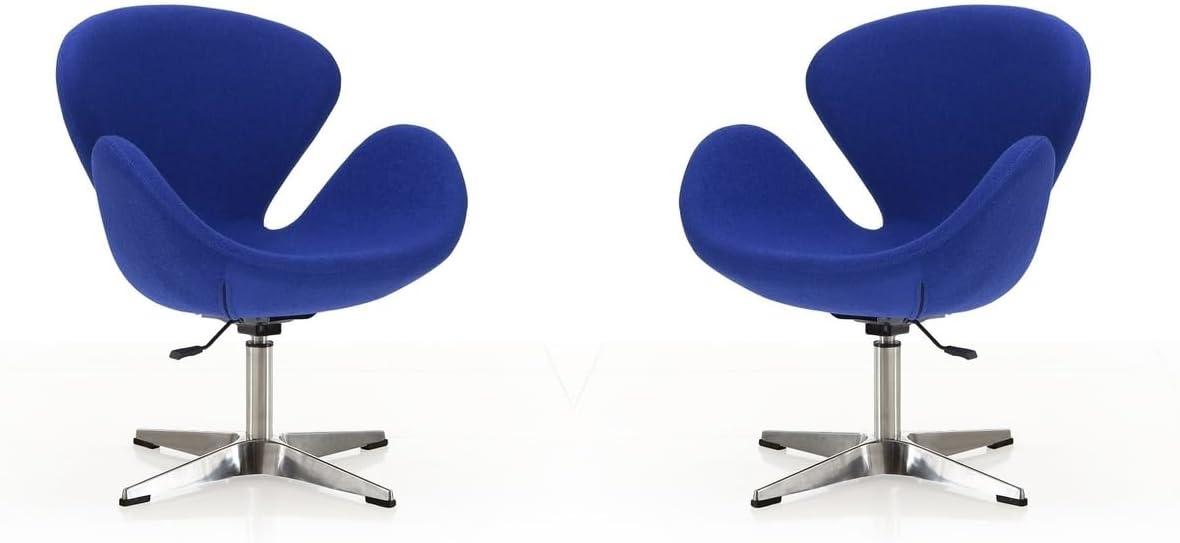 Retro Chic Blue Wool and Polished Chrome Swivel Chair Set