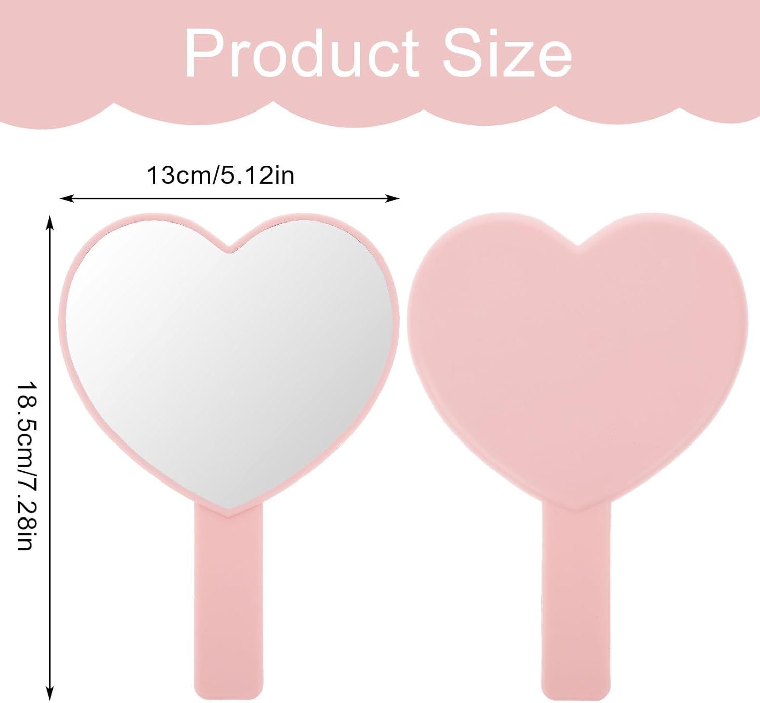 Pink Heart-Shaped Handheld Travel Mirror with Handle