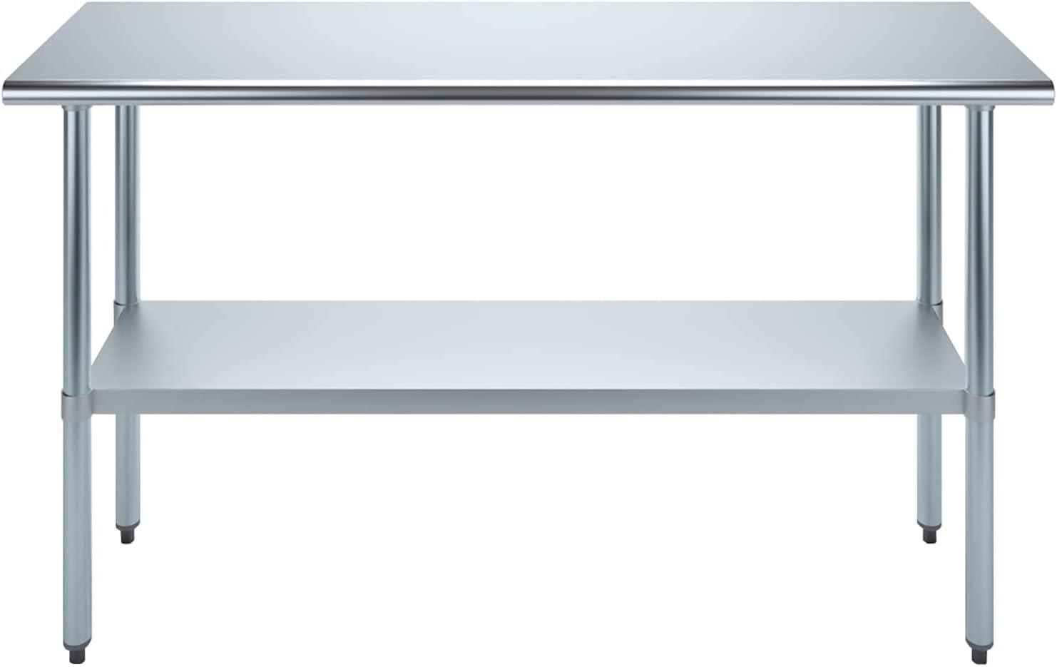 Amgood Stainless Steel Work Table with Undershelf. Metal Prep Table. NSF - Certified
