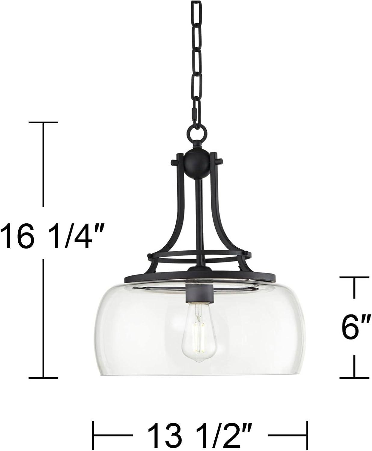 Franklin Iron Works Charleston Black Pendant 13 1/2" Wide Industrial LED Clear Glass Fixture for Dining Room House Kitchen Island