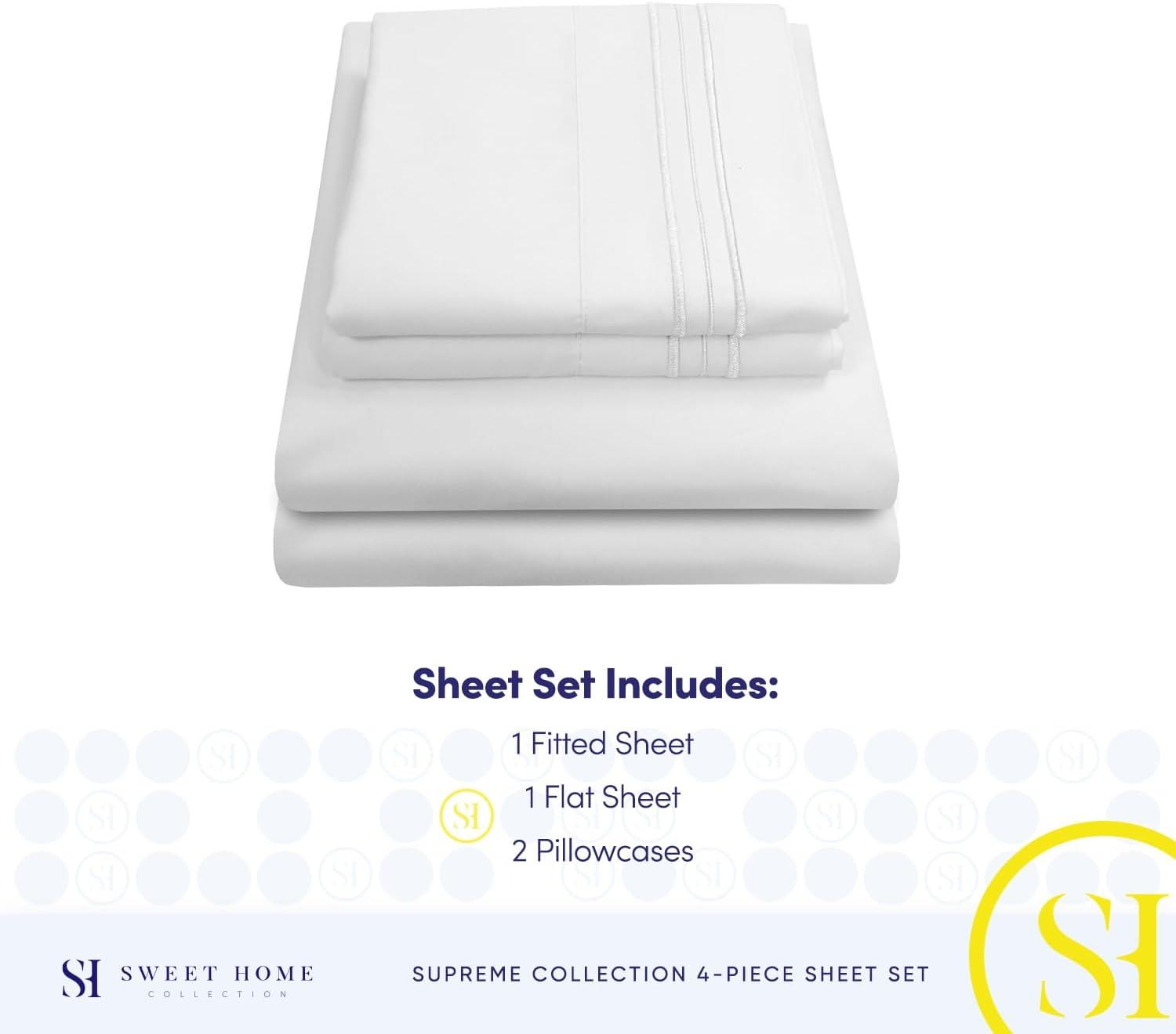 Sweet Home Collection 1800 Series Bed Sheets - Extra Soft Microfiber Deep Pocket Sheet Set - White, Full