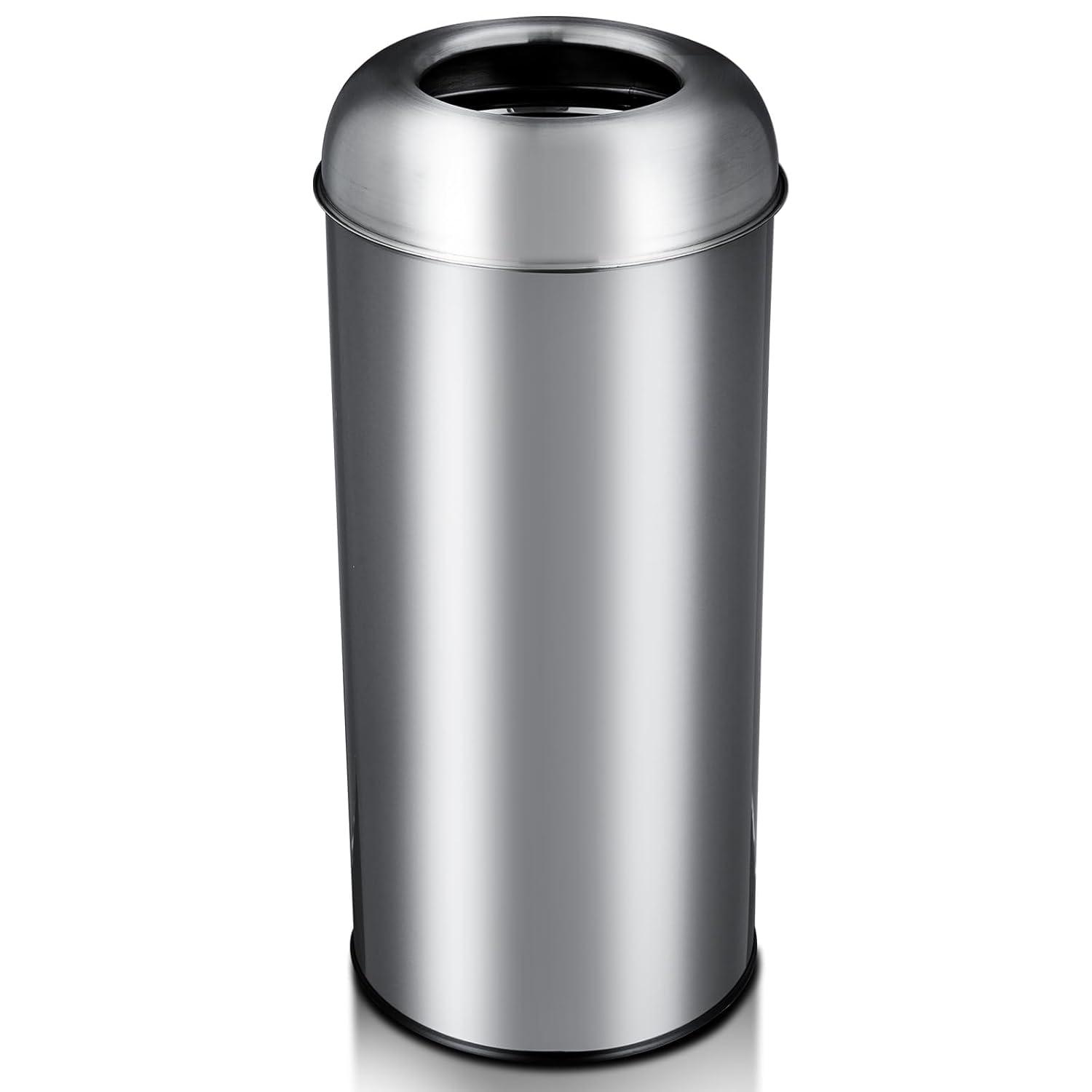 65 L / 17 Gal Open Top Trash Can Commercial Grade Heavy Duty Brushed Stainless Steel for Outdoor | Kitchen Waste Bins Home House Family