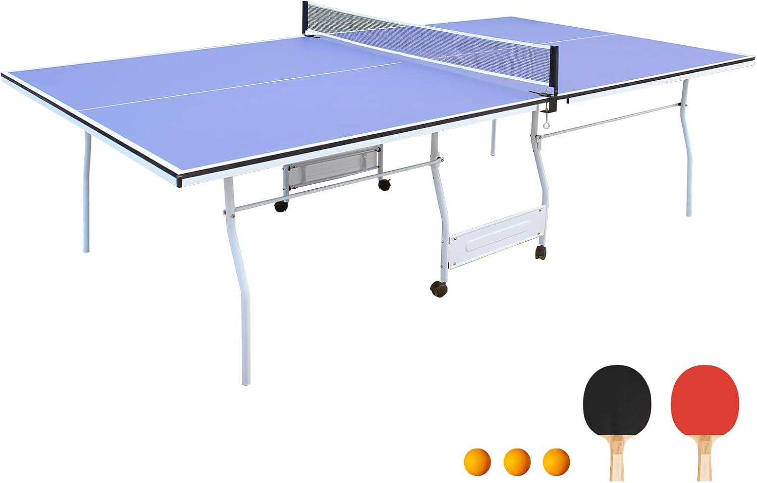 Ceballos 9Ft Mid-Size Table Tennis Table Foldable & Portable Ping Pong Table Set For Indoor Games With Net