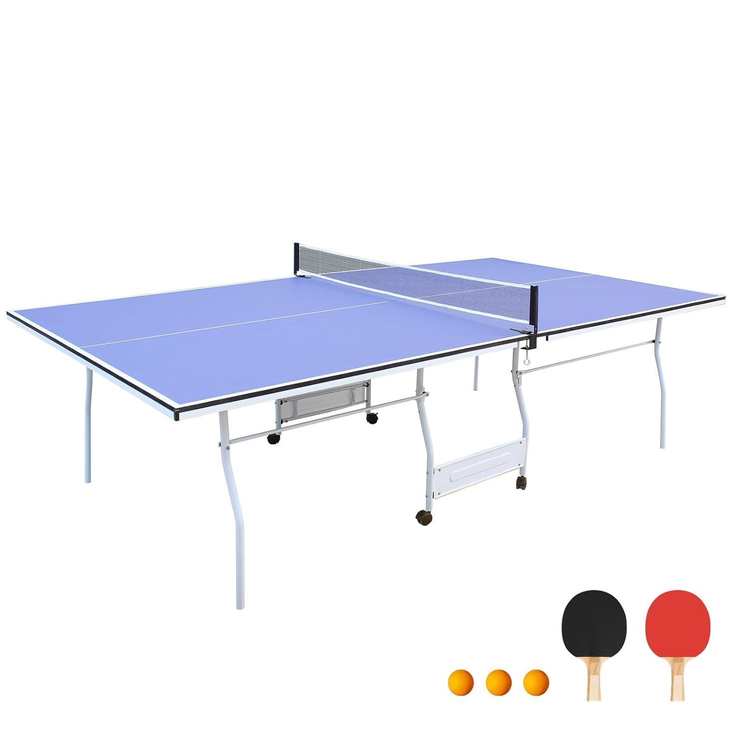 Ceballos 9Ft Mid-Size Table Tennis Table Foldable & Portable Ping Pong Table Set For Indoor Games With Net