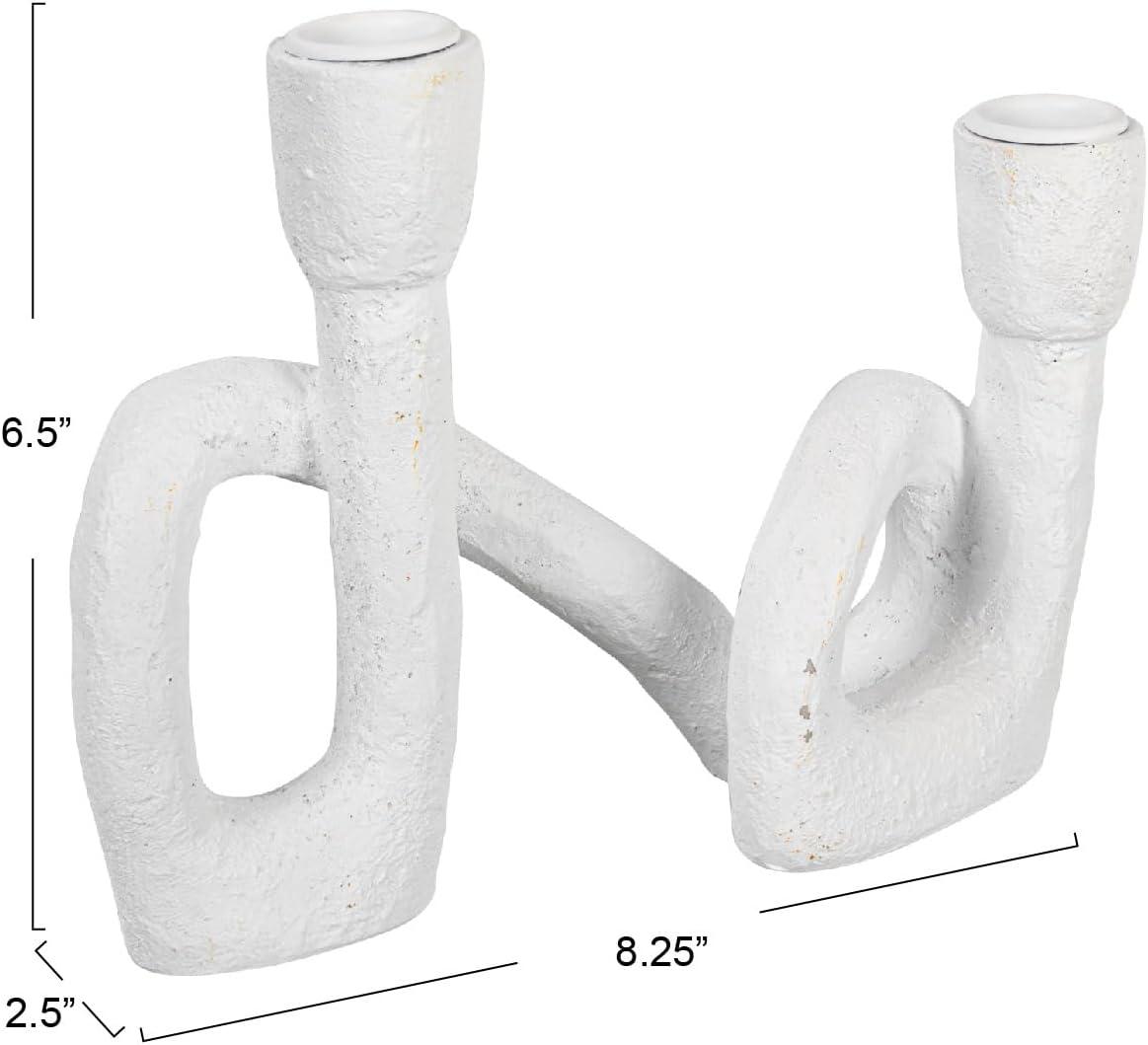 Bloomingville Modern Sculptural Double Taper Candle Holder, White