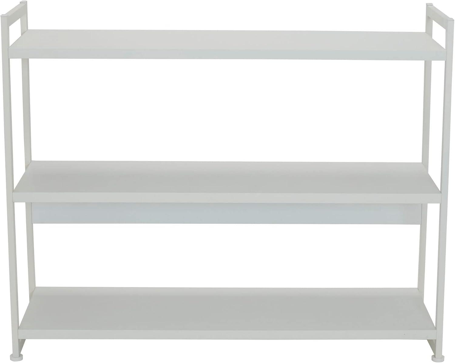 Household Essentials Jamestown Wide 3 Shelf Open Storage Bookshelf Scandinavian White and White Metal
