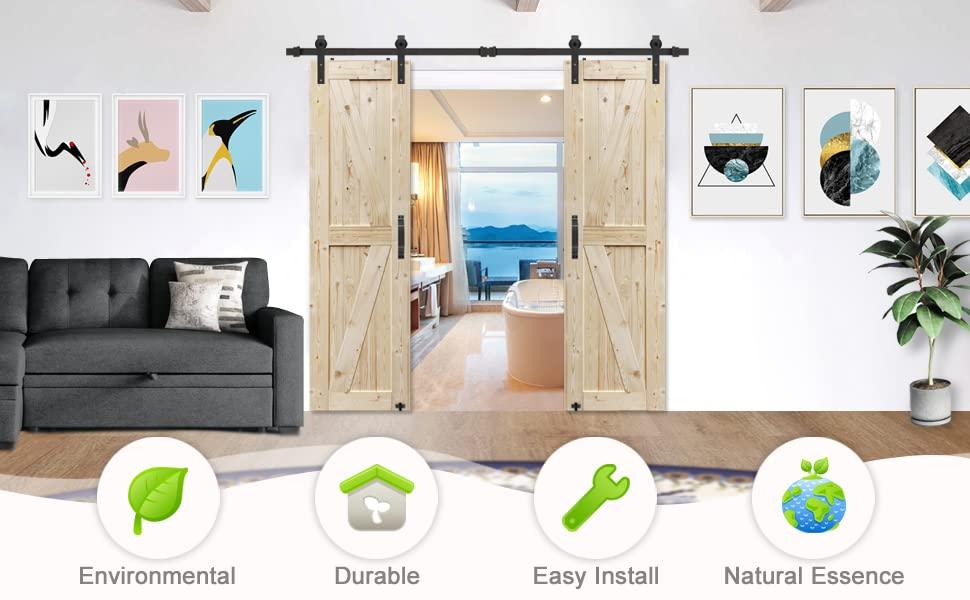 S&Z TOPHAND Barn Door, 20-60 in Unfinished British Brace Barn Door/Modern Style/Solid Wood/Simple Assembly is Required/Without Sliding Hardware