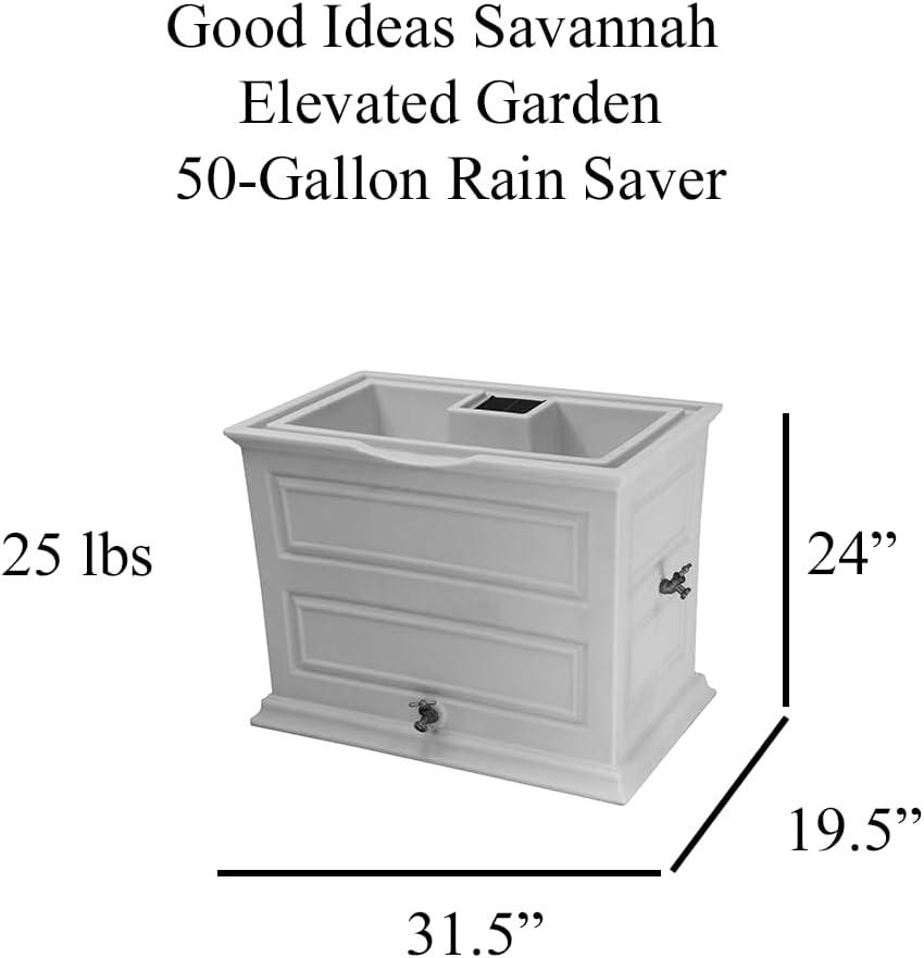 Savannah Light Gray Colonial Style 42 Gallon Rain Saver with Planter and Brass Spigots