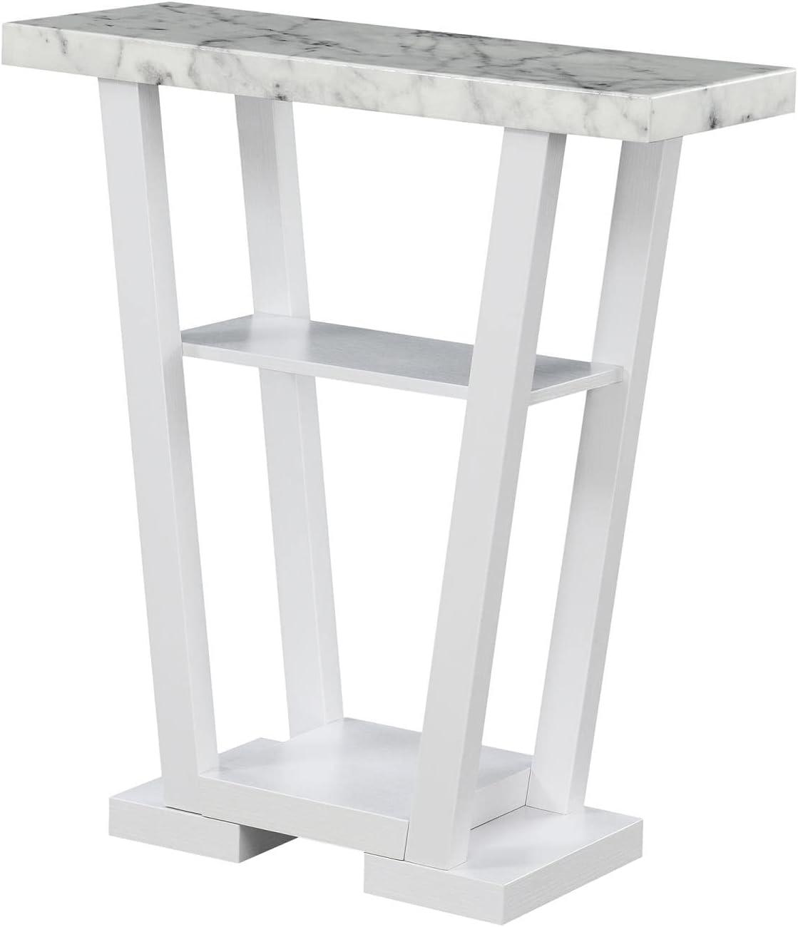 Faux White Marble and Wood Console Table with Storage