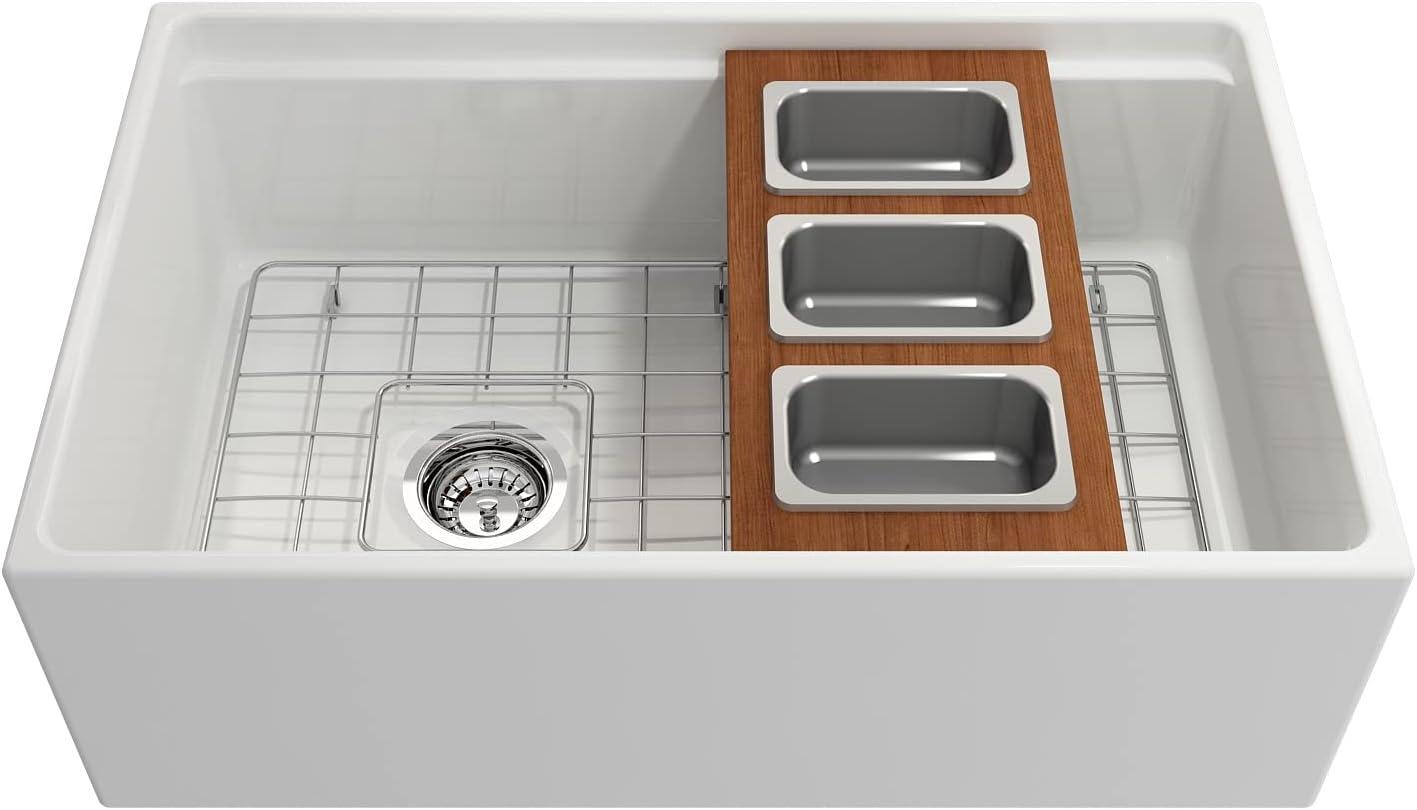 BOCCHI Wood Board With 3 Rectangular Stainless Steel Bowls F/1344, 1348, 1360, 1362, 1504, 1505, 1506 (Short Side Only), 1627, 1628