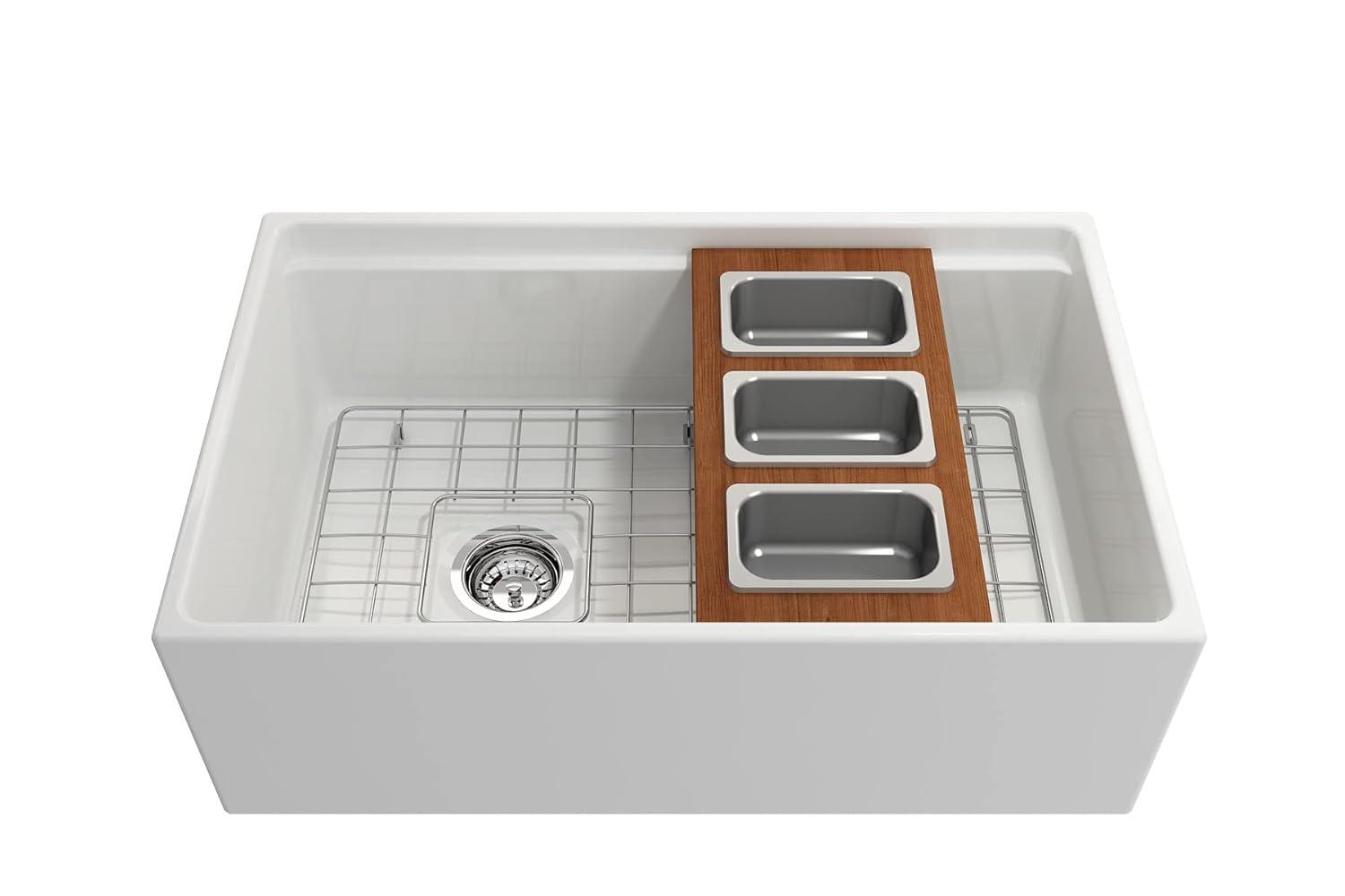 BOCCHI Wood Board With 3 Rectangular Stainless Steel Bowls F/1344, 1348, 1360, 1362, 1504, 1505, 1506 (Short Side Only), 1627, 1628