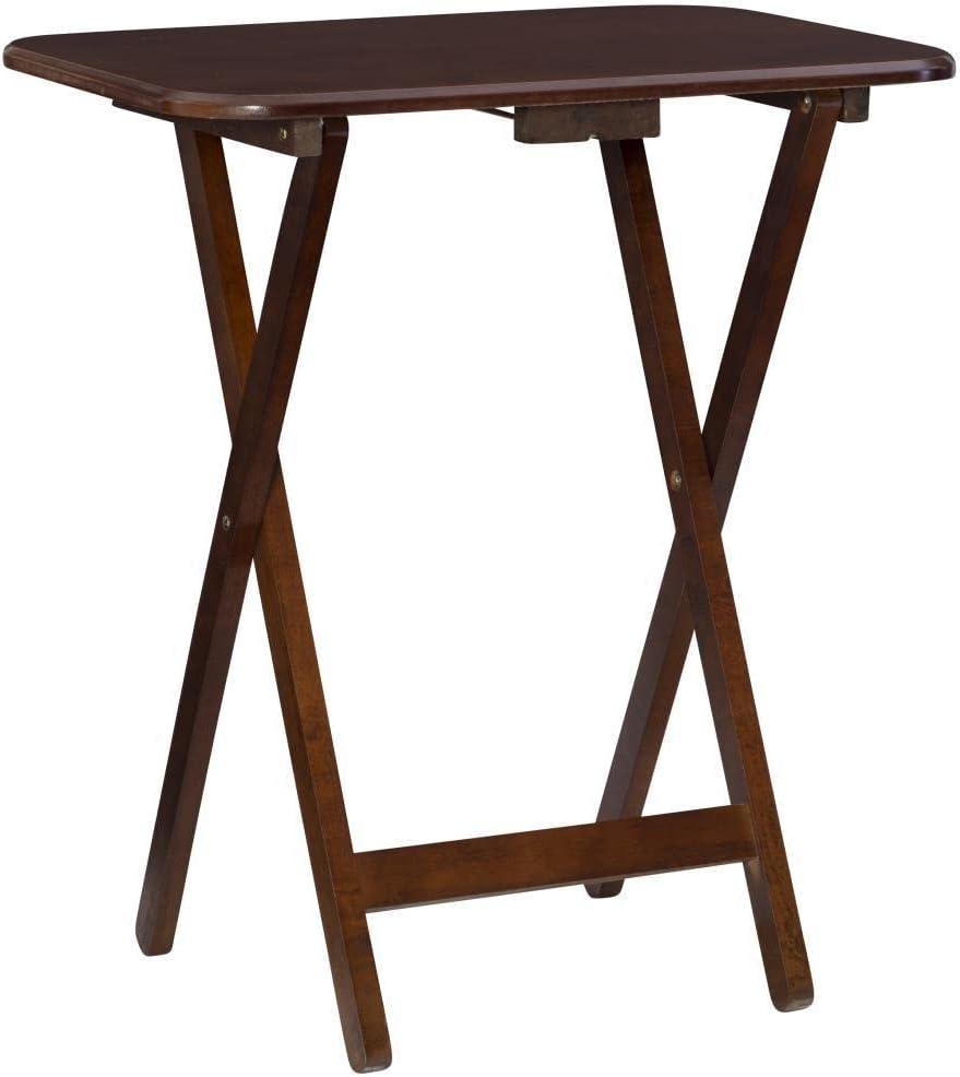 Linon Burke Wood 5 Piece Oversized Tray Table Set Chrome Handle in Dark Cherry