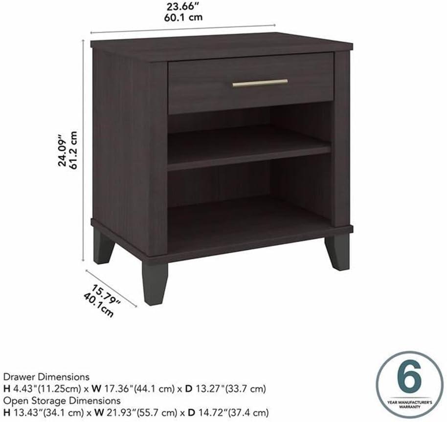 Storm Gray 24" Modern Nightstand with Drawer and Shelves