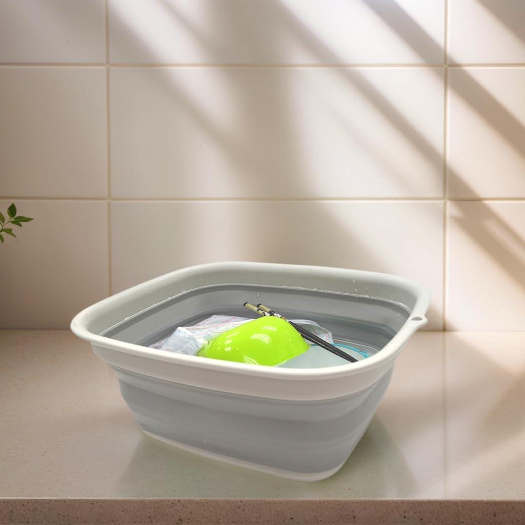 SAMMART 7.7L (2 Gallon) Collapsible Tub - Foldable Dish Tub, Grey