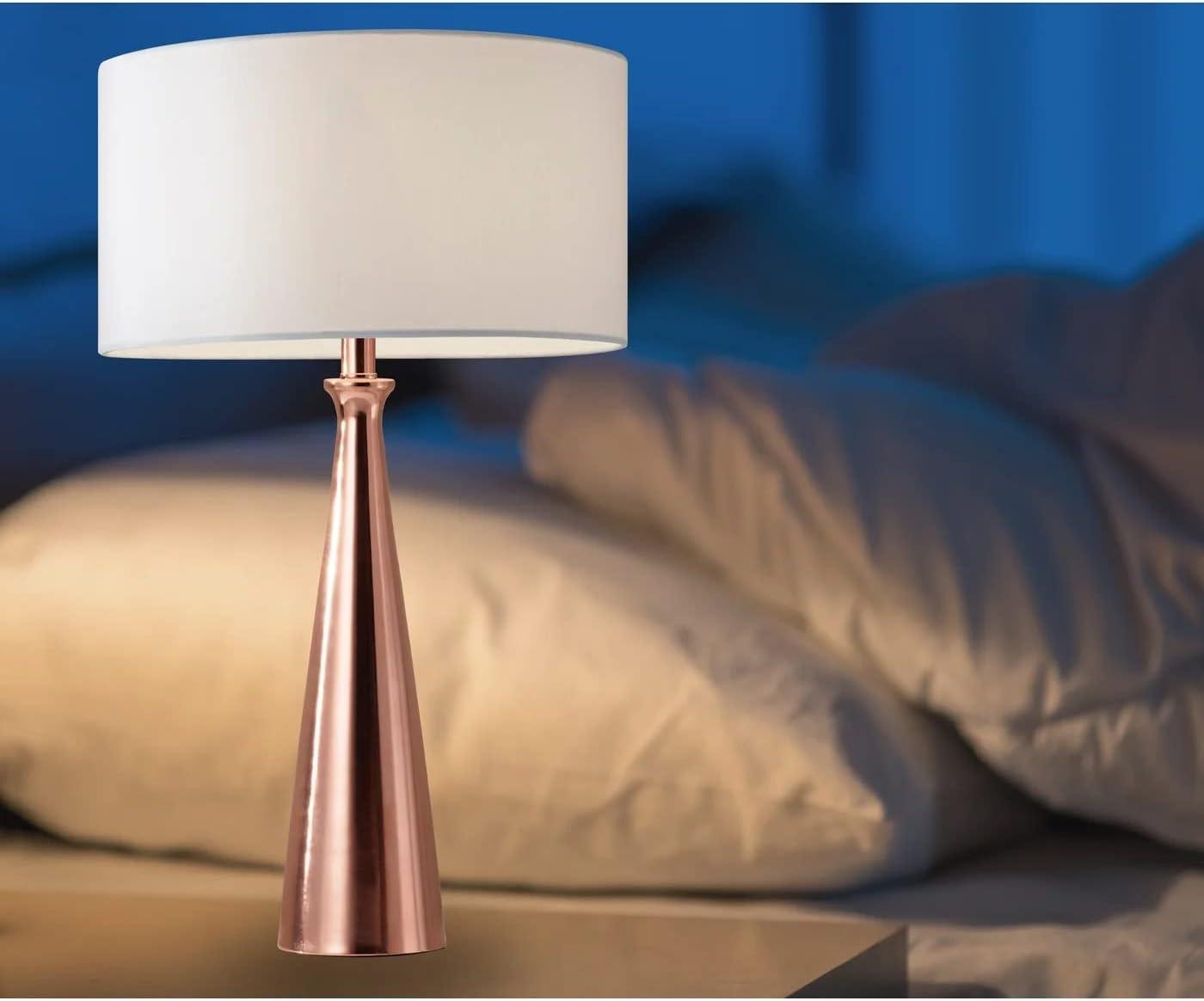 Copper Tapered Base Table Lamp with White Linen Shade