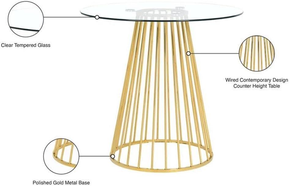 Round Clear Glass Counter Height Table with Gold Metal Base