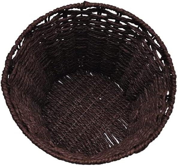 Round Wicker Waste Basket Paper Bin - Wicker Trash Basket - Woven Trash Can Rubbish Basket for Bedroom, Bathroom, Offices or Home (Brown)