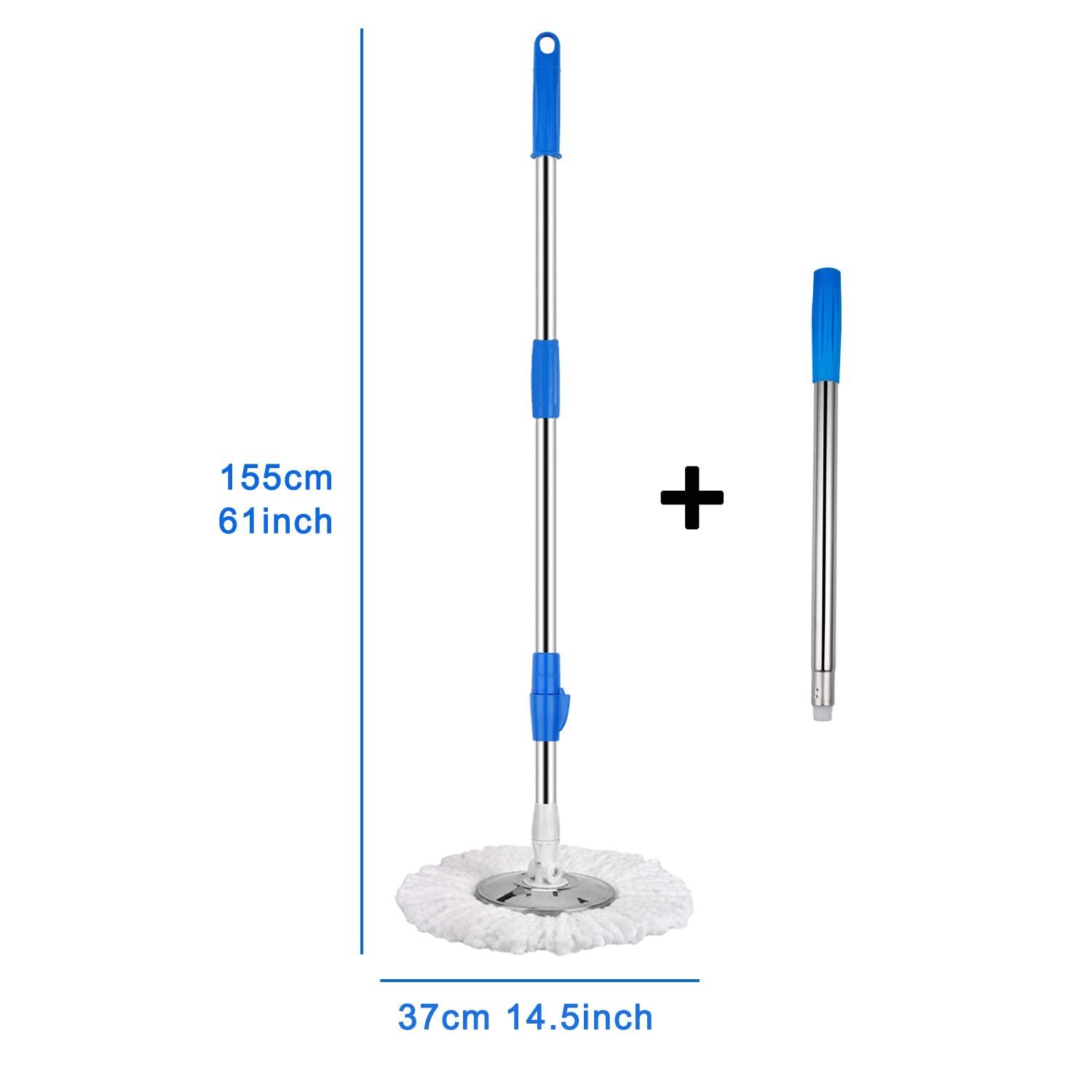 Spin Mop and Bucket with Wringer Set,360°Spin Mop & Bucket Floor Cleaning System Mop Bucket with 61" Adjustable Extended Handle 3 Microfiber Replacement Head Refills