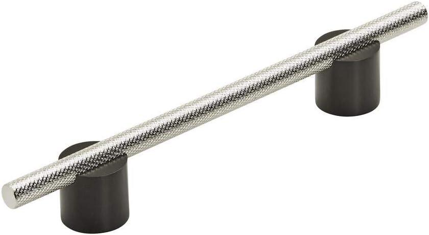 Polished Nickel and Matte Black Modern Bar Cabinet Pull