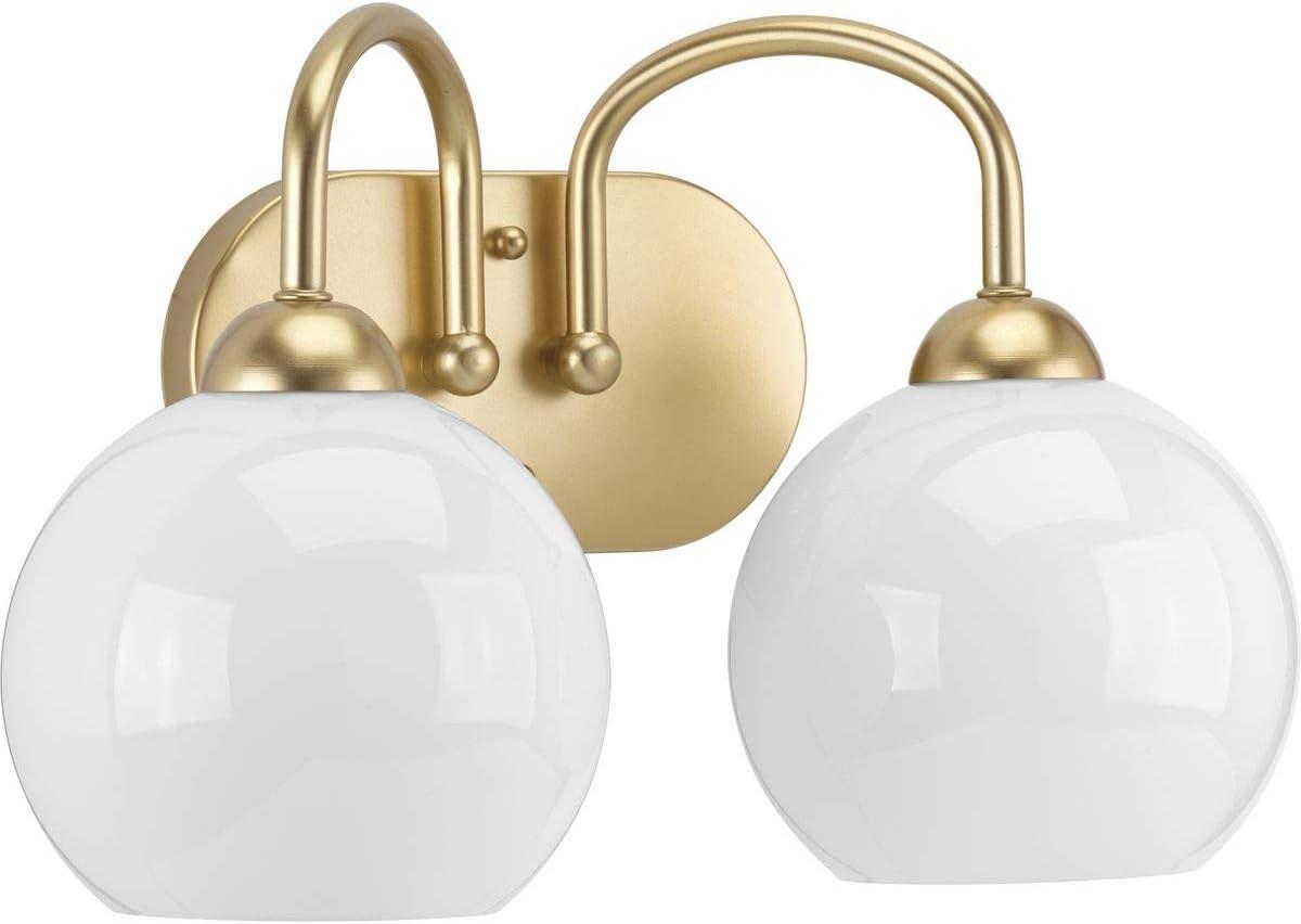 Progress Lighting Carisa Collection 2-Light Bath Wall Light, Vintage Gold, White Glass Globes