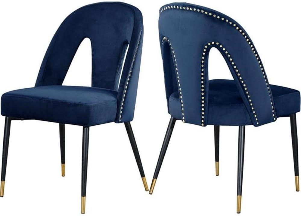 Meridian Furniture Akoya 19.5"H Velvet Dining Chair in Navy (Set of 2)