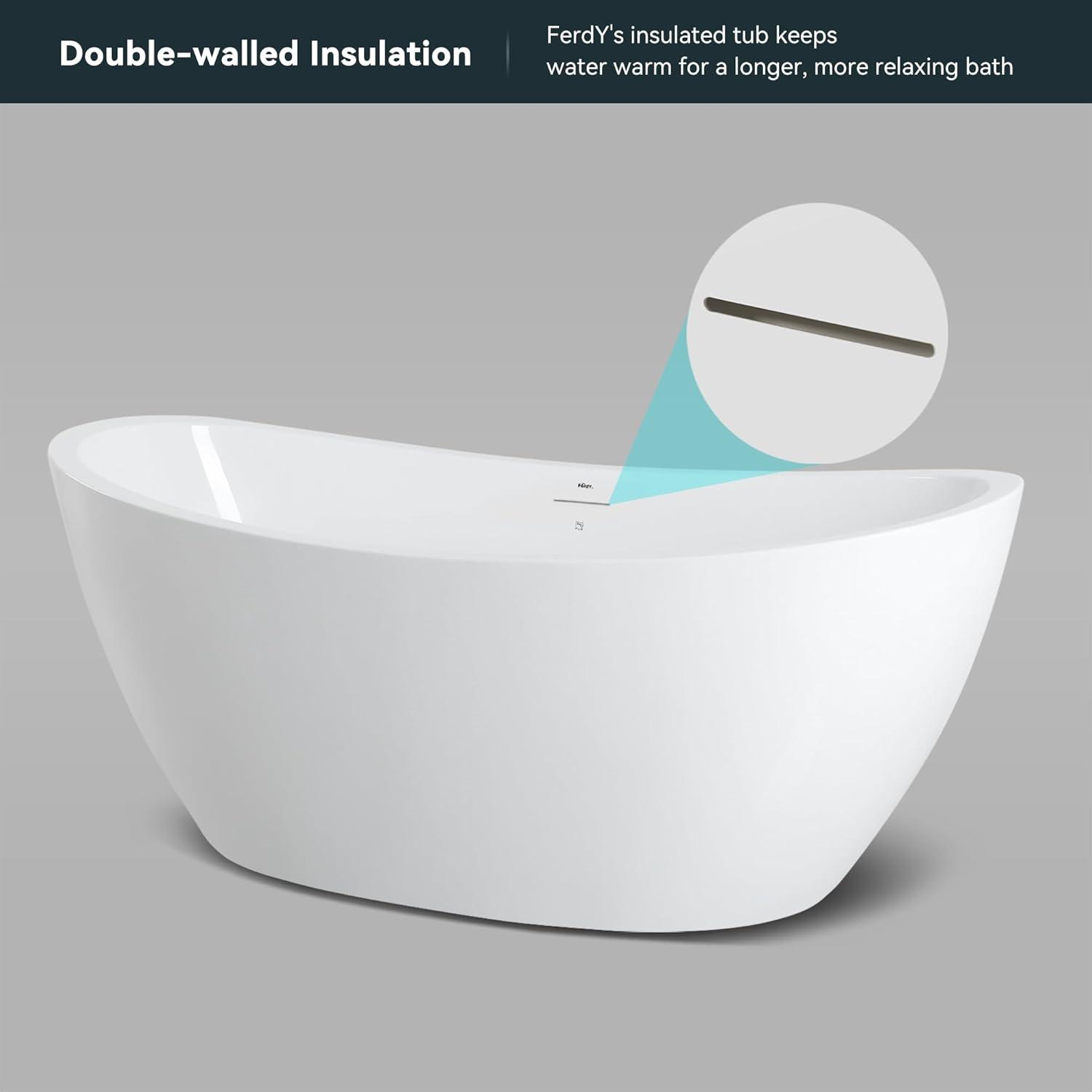 Naha Freestanding Soaking Acrylic Bathtub with Drain