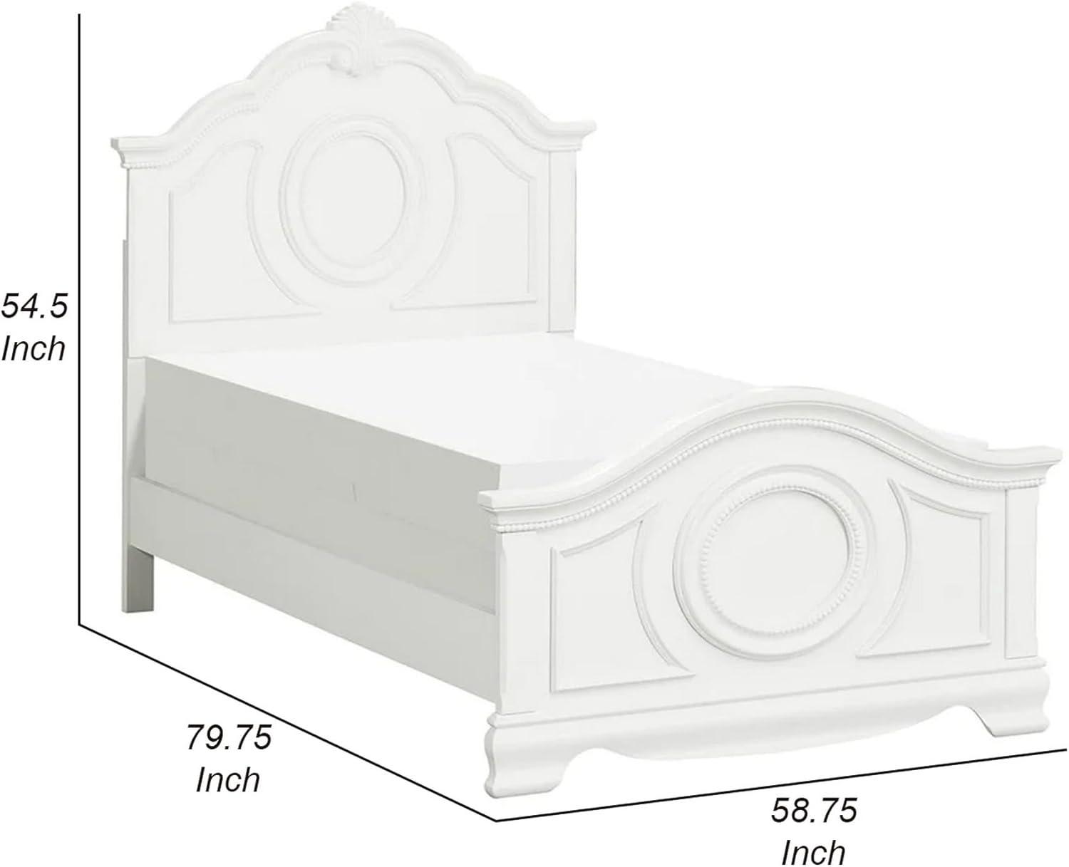 Lilya Traditional Bead Molding & Shell Motif Bed, Crisp White - Full Size