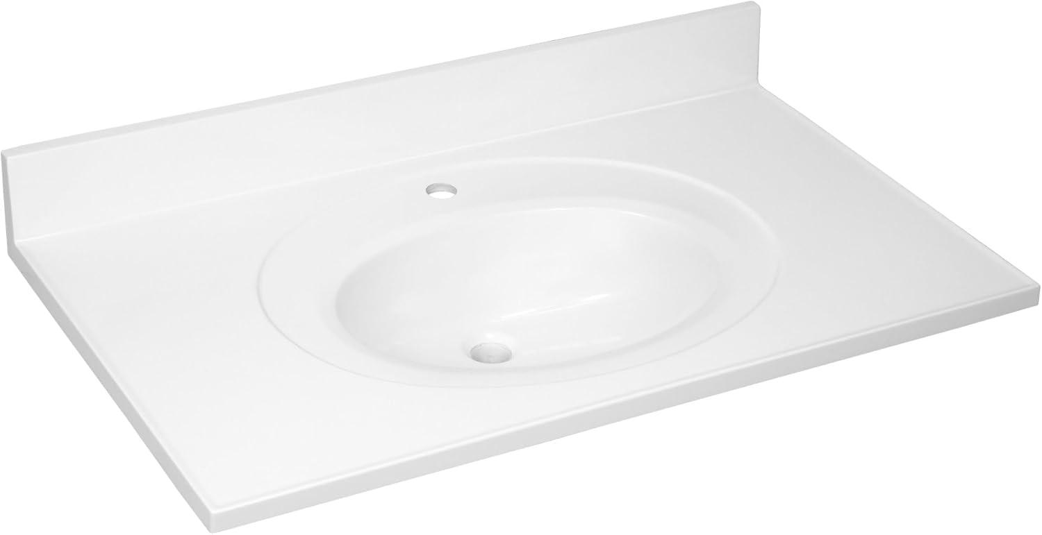 Cultured Marble Vanity Top – 37-Inch Single Bowl Sink Single Hole Mount with Integrated Backsplash – Reinforced Packaging – Solid White, Design House, 554618