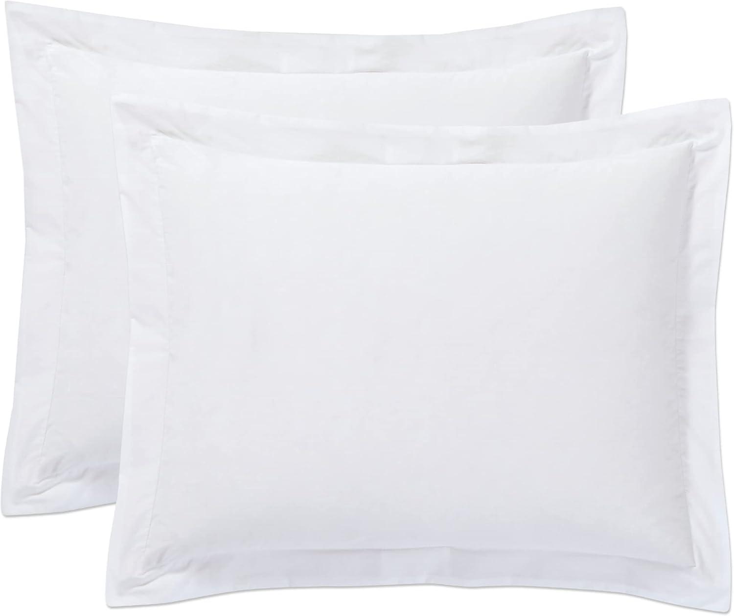 White Cotton Blend Euro Pillow Shams with Tailored Flange, 26" x 26", 2-Pack